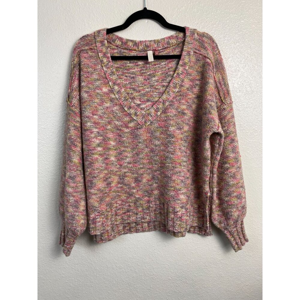 Pilcro Anthropologie Deep V Sweater Spacedye Slouchy Large Boho Balloon‎ Sleeve